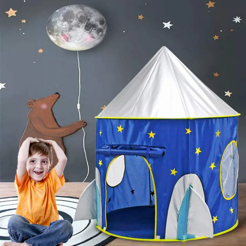 

Pop Up Kids Tent - Spaceship Rocket Indoor Playhouse Tent for Boys and Girls Dark Blue Fabric [US Stock]