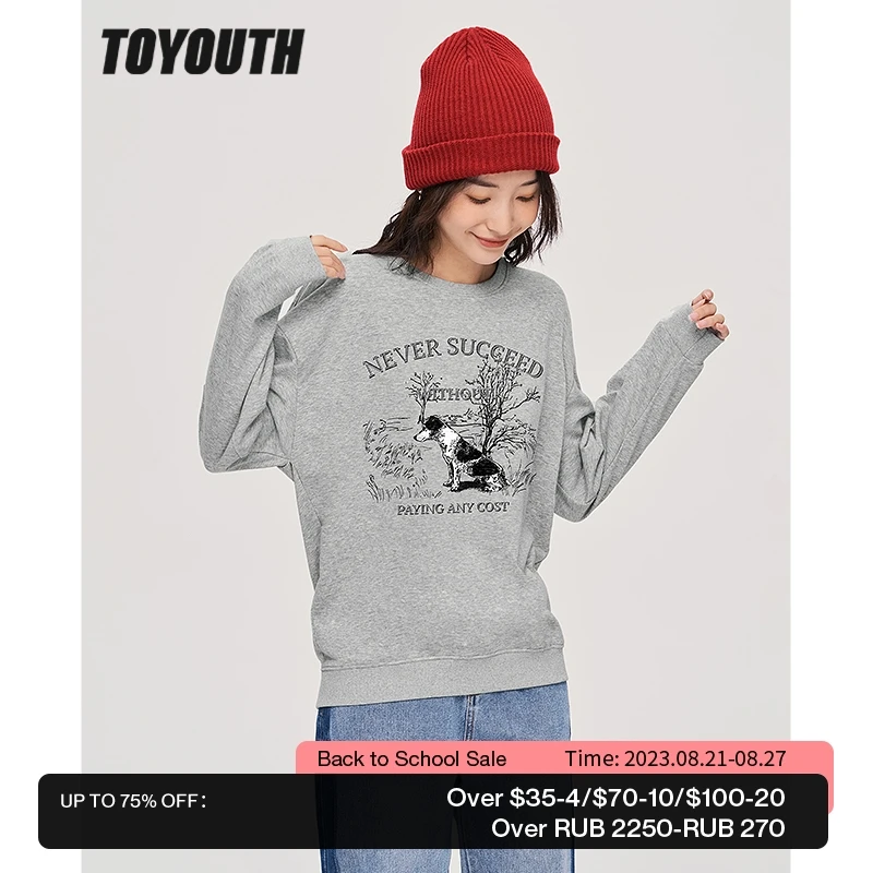 

Toyouth Women Sweatshirts 2022 Autumn Long Sleeve O Neck Loose Hoodies Graphic Print Multiple Colour Casual Streetwear Pullover