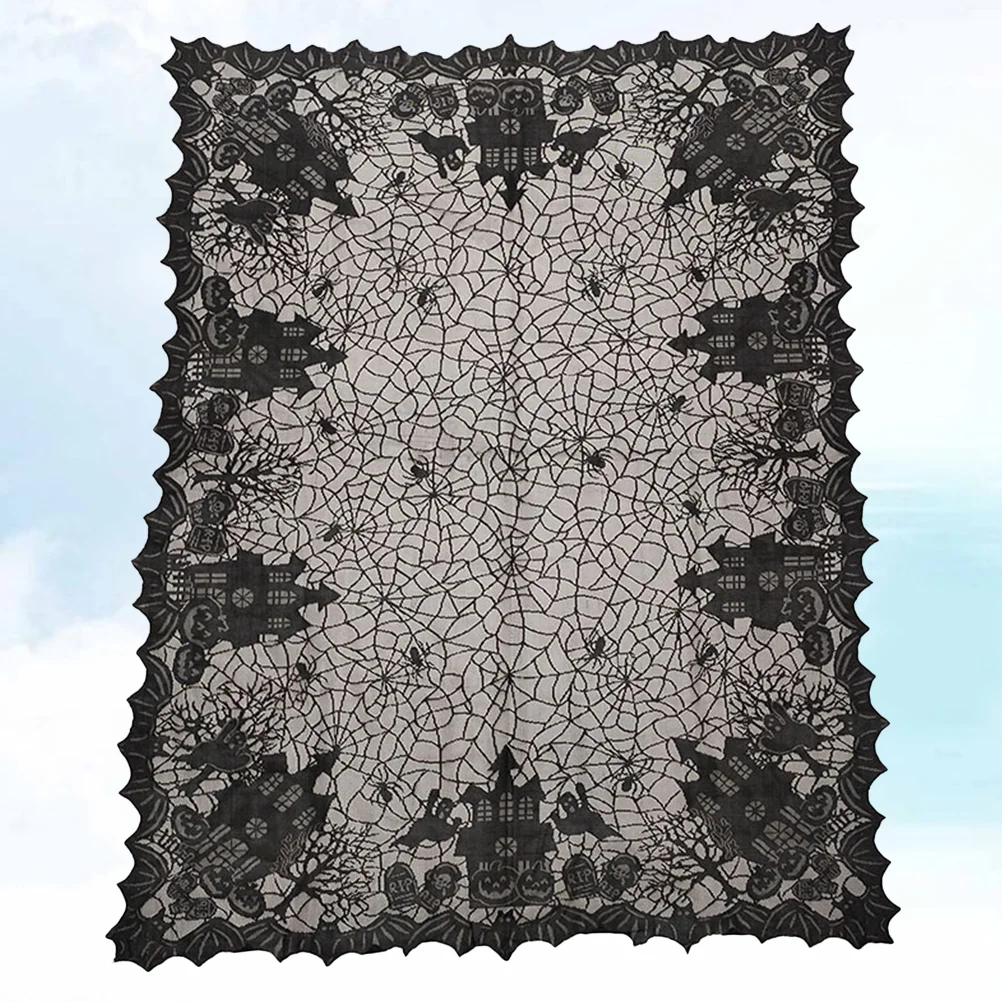 

Tablecover Lace Tablecloth Black Clothes Runners Skirt Gothic Knitted Slipcover Spider Web Cobweb Cloth