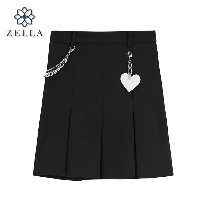 

Spring Women Heart Pleated Skirts Chic Preppy Style Gothic A-line Mini Skirt Vintage Fashion Y2K Harajuku High Waist Jupe Female