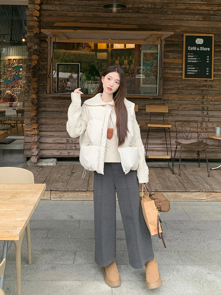 Плюс размер Huax Day Hair Синий кукольный воротник Вязаная женская осенне-зимняя