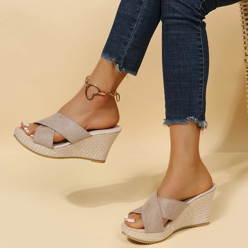 Women's Shoes 2022 Trend Slippers Sandals Summer Wedges Slides Platform Casual Woman Apartments Home Elegant Party Espadrilles