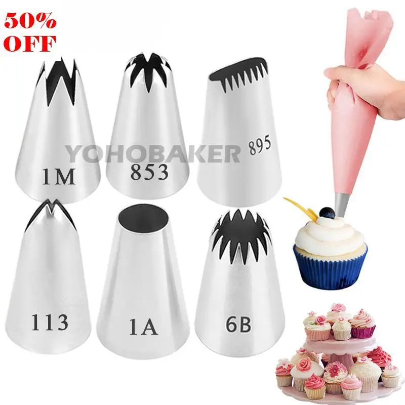 

6/7PCS Large Rose Cake Cream Decoration Tips Pastry Tools Stainless Steel Piping Icing Nozzle Cupcake Head Dessert Decorators