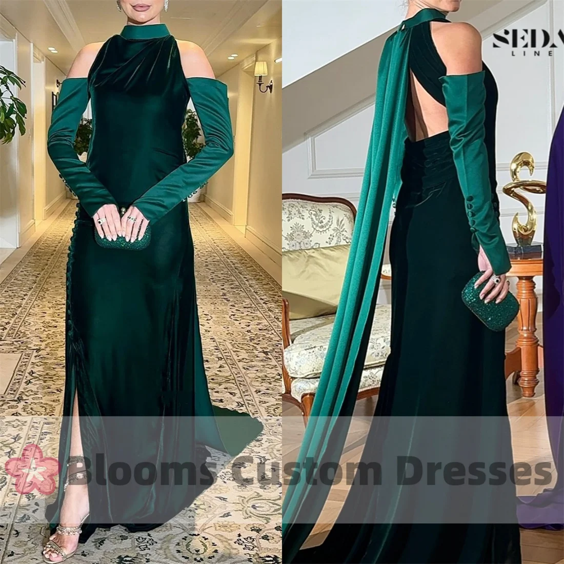 Цветы Зеленый бархат Вечерние платья по индивидуальному заказу с длинными