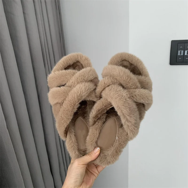 2022 New Fashion Otter Rabbit Fur Slippers Women's Home Flat Shoes Winter Slippers Indoor Plush Slippers Package Mail