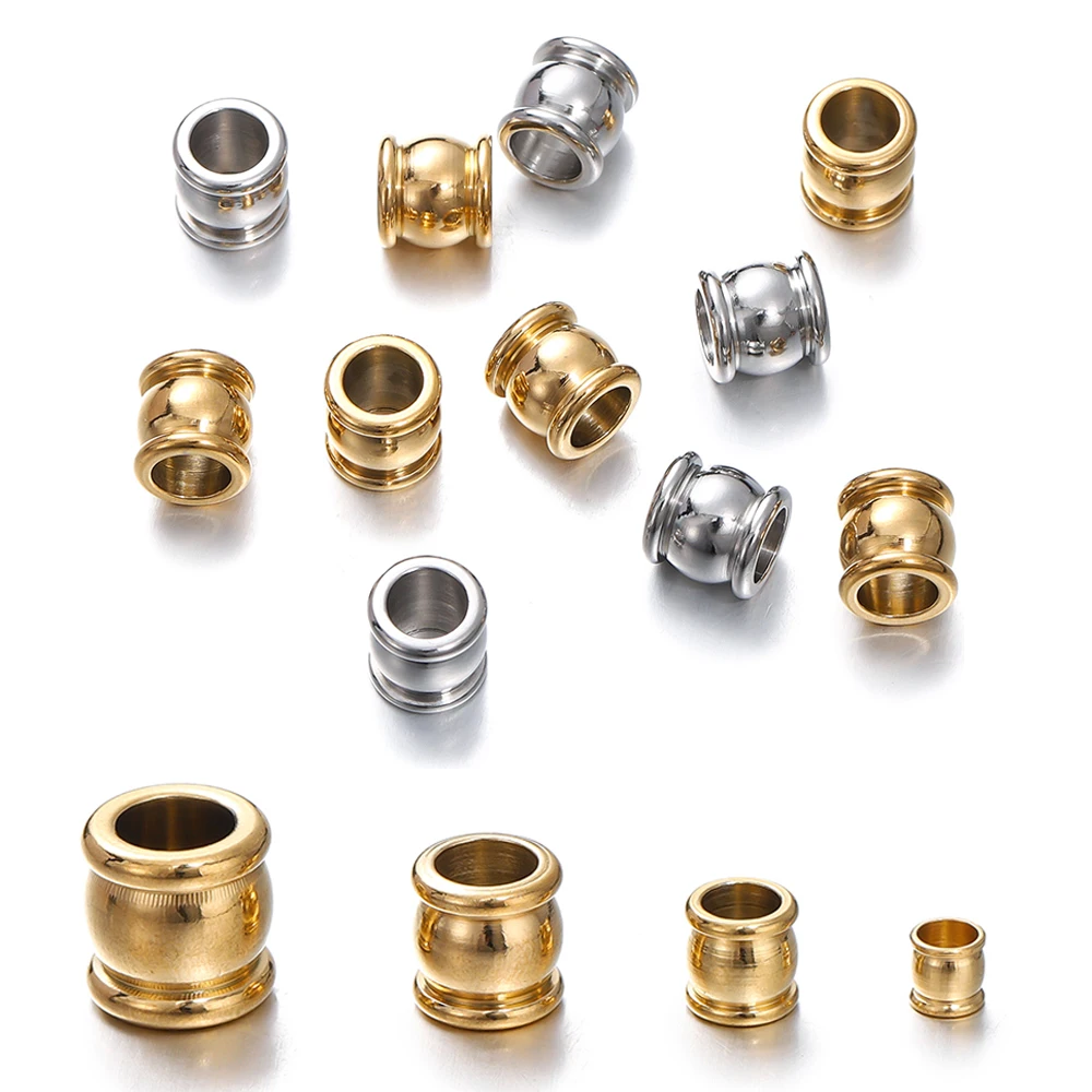 

10pcs 4 6 8 10mm Stainless Steel Spacer Bead Charm Big Hole Loose Bead for DIY Bracelet Necklace Leather Jewelry Making Supplies