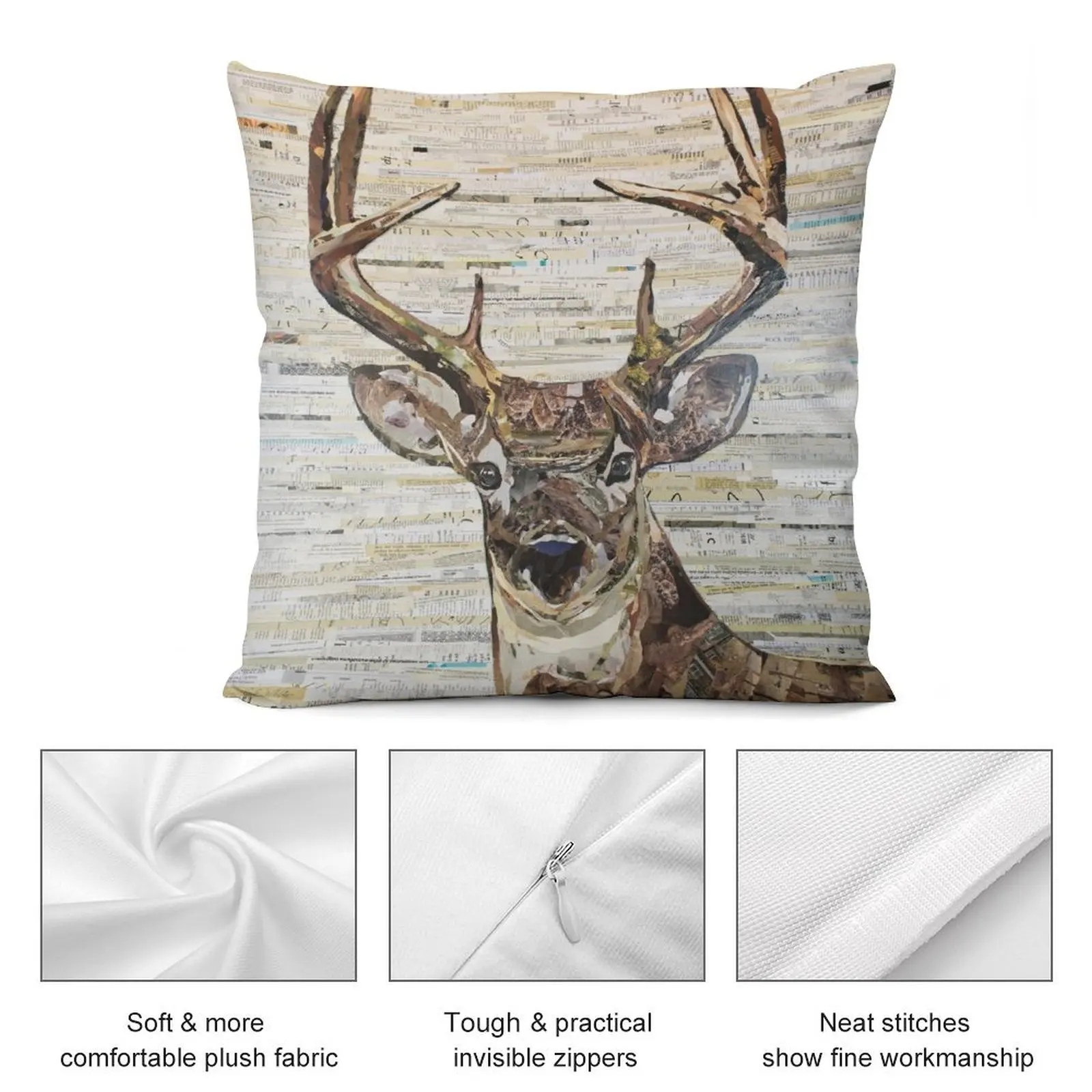 Коллаж Whitetail Deer /Buck от C.E. Белые декоративные подушки рождественские украшения 2025