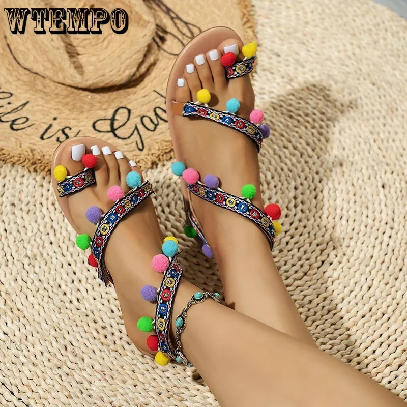 

WTEMPO Flats Sandals Women Shoes Summer Slippers Slingback Flip Flops Bohemian Beach Shoes Dress Slides Wholesale Dropshipping