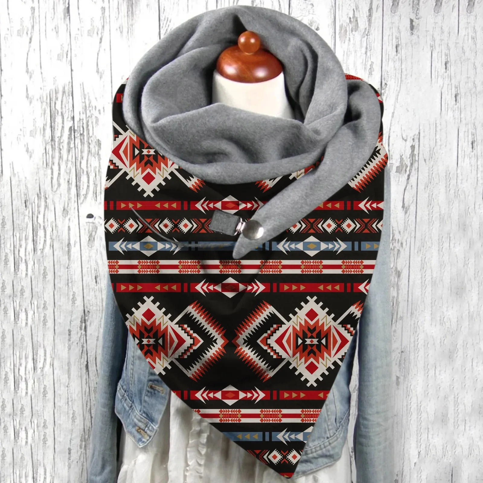 

Шарф теплый мужской, удобный Универсальный двухслойный мягкий шарф с геометрическим принтом, с пряжкой, Осень-зима