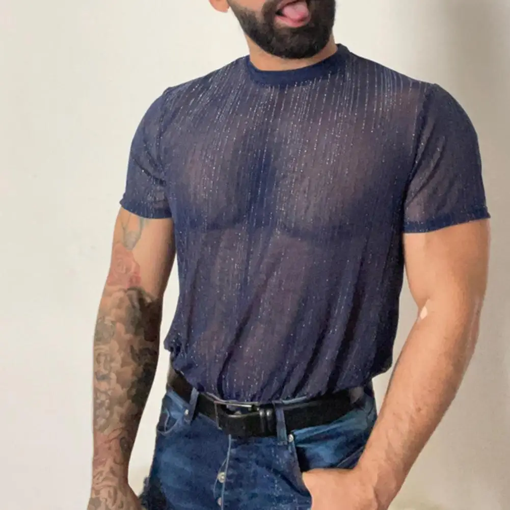 

Модная мужская Сетчатая футболка, Клубные топы, сексуальные футболки, облегающие сетчатые прозрачные индивидуальные футболки для ночного ...