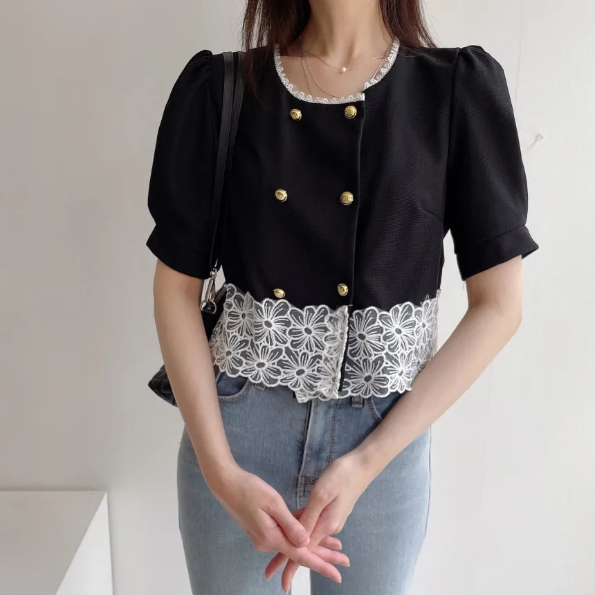 Женская кружевная блузка на пуговицах Повседневная Элегантная в Корейском стиле