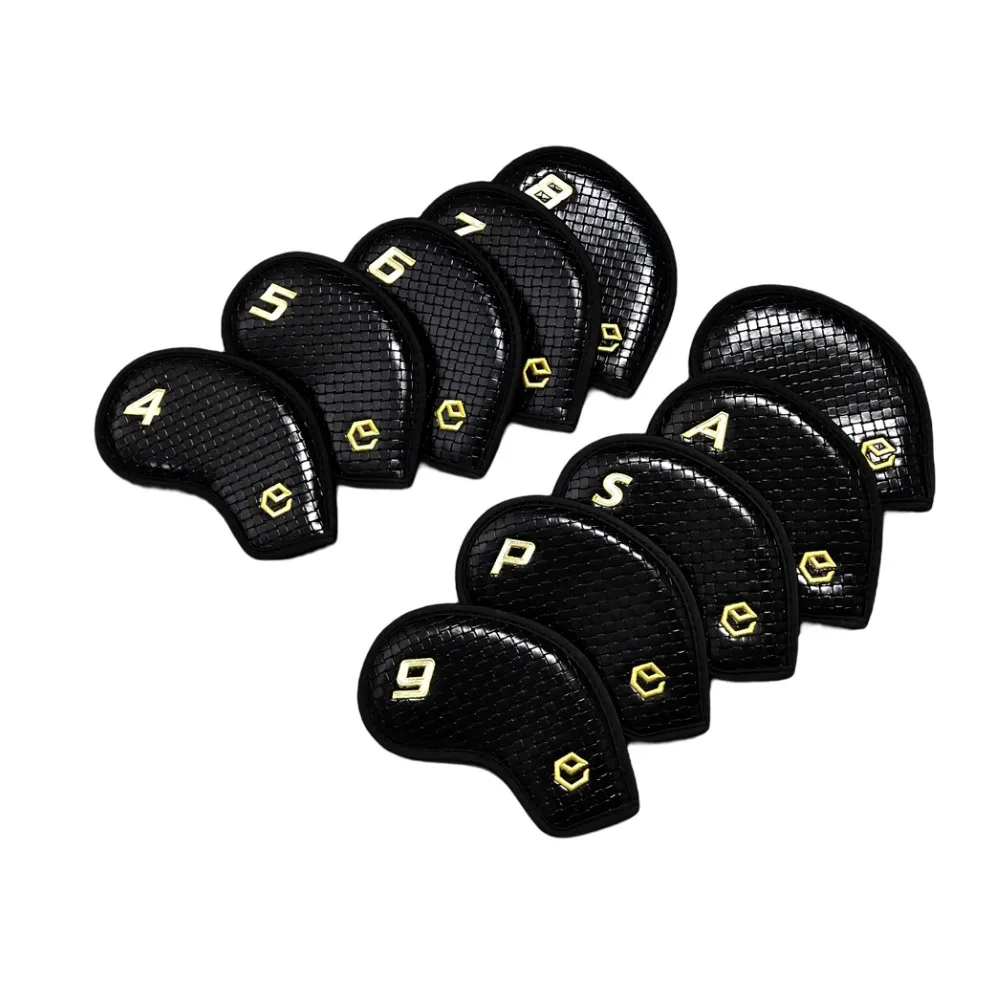 Golf Iron Cover Black Crystal PU Leather Waterproof 10 Pcs Set Druable  Fit Club Headcovers images - 6
