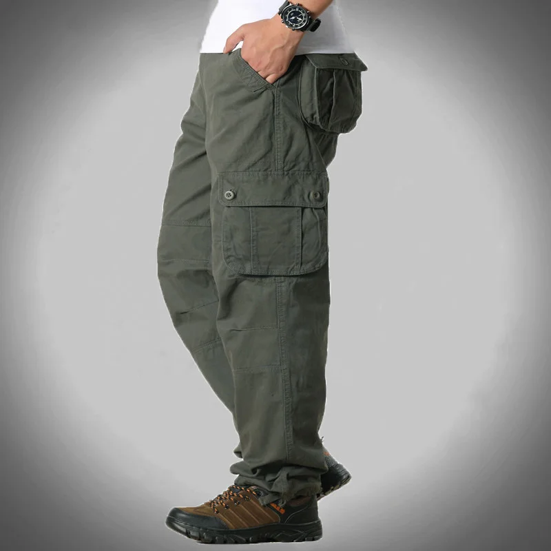 

Multi-Pocket Overalls Cargo Pants Tactical Men Combat Cotton Loose Slacks Long Trousers Male Army Military Work Straight Pants