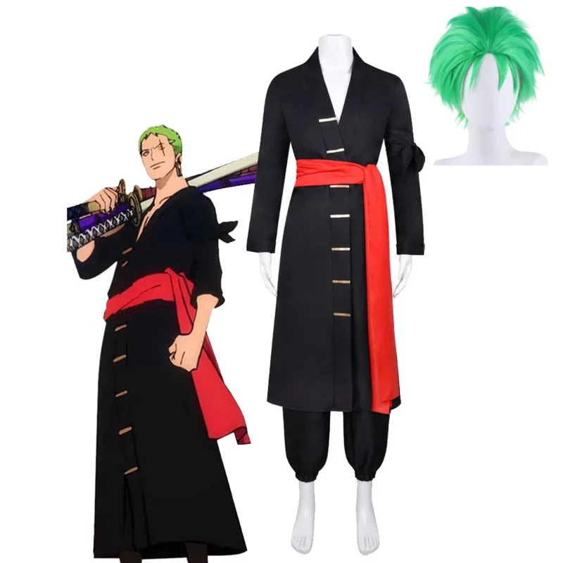 

Anime Roronoa Zoro Cosplay Costume Wano Kuni Country Kimono black Robe Suit Outfits Halloween Carnival Suit Zorojuro