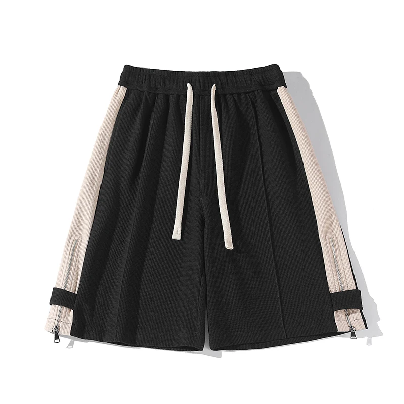 

Summer Mens Five-point Pants American Fashion Elastic Waist Loose Wide Leg Shorts Male Large Size Waffle American Shorts for Men