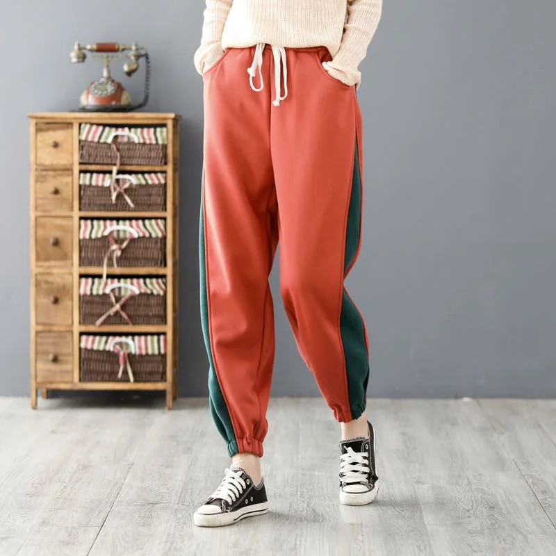 

Women's Haren Pants Ankle-Length Pant High Waist Casual Lady Women Loose Soft Warm Stretch Solid Color Drawstring Pant