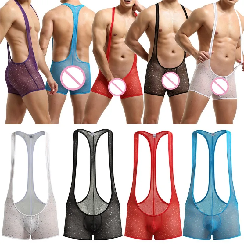 

Mens Mesh See Through Jockstrap Bodysuit Jumpsuit Mankini Male Rompers Wrestling Singlet Leotard Sport Gym Fitness Undershirts