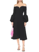 self portrait 2022 spring new design womens black crystal embellished flare sleeve midi dress