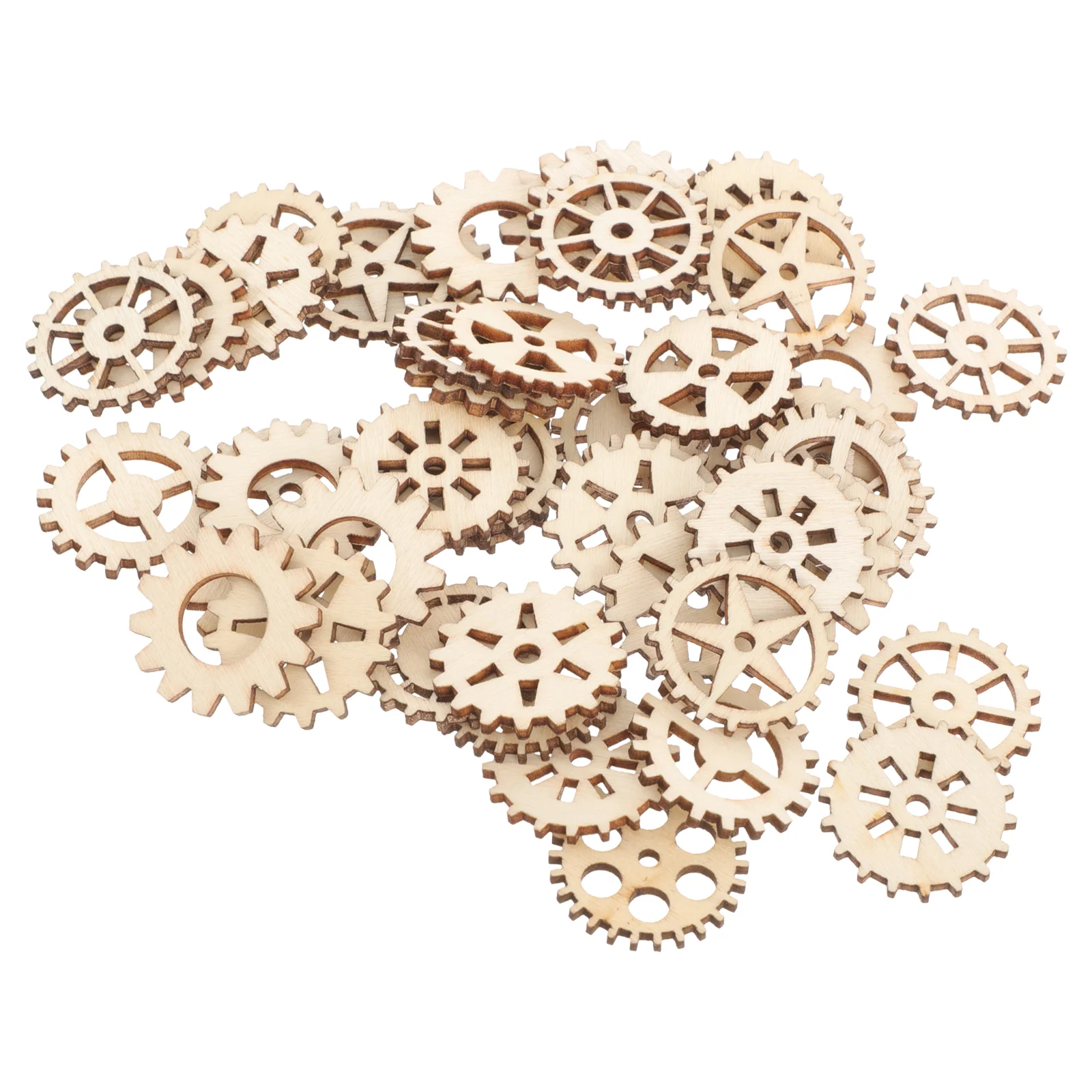 

100pcs Wooden Gear Craft Embellishment Gift Tag Wood Ornaments for DIY Toys Drawing Craft (About 25mm, 50pcs A Pack)