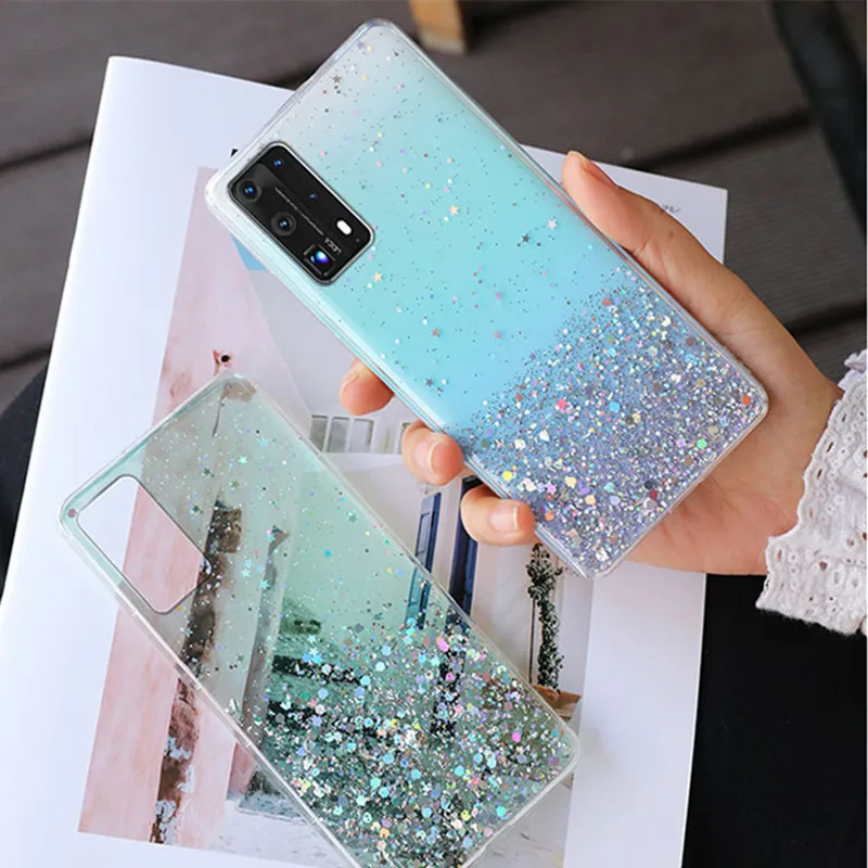 

Glitter Bling Sequins Phone Cases For Samsung Galaxy A81 A91 A10 A10S A20 A20S A30 A41 A40 A11 A21S Soft Epoxy Clear Phone Cover