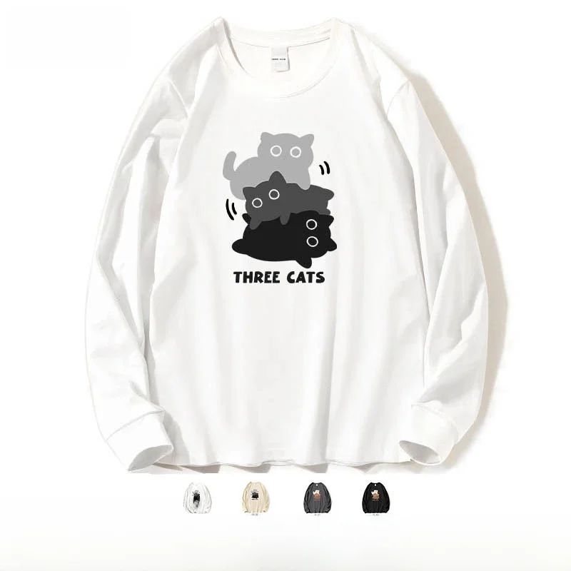 Xiaoxiao Sales Department/Kitten Jenga Cartoon Fun Autumn Cotton Loose Long sleeves Shirt Boys and Girls Office Worker Leisure
