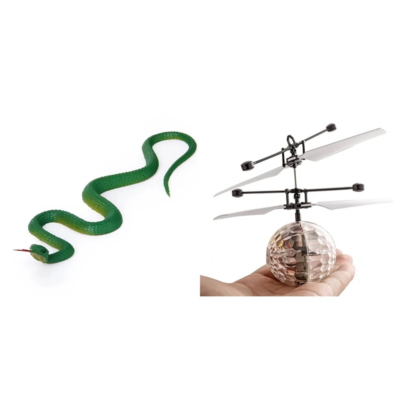 

1 Pcs Simulation Soft Plastic Toy Simulation Snake & 1 Pcs Infrared Induction Drone Flying Flash Toy