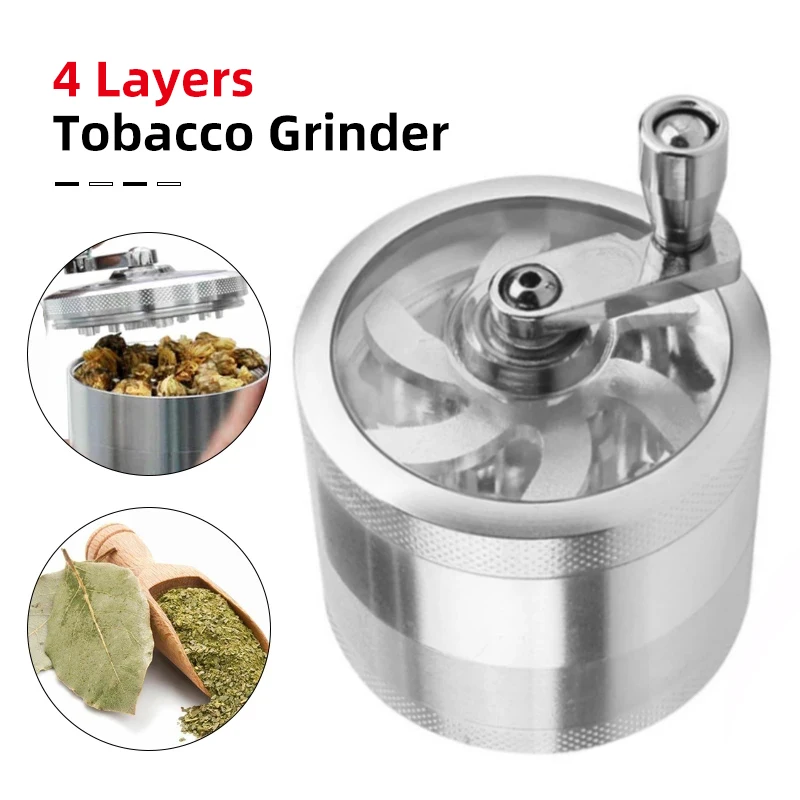 

4 Layers Tobacco Grinder Manual Aluminium Herbal Herb Spice Mill Grass Smoke Crusher Hand Crank Muller Pollinator Accessories