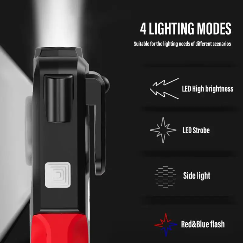 

Abs Plastic Led Lighting Flashlamp Type-c Usb Charging Vehicle Inspection Lights Cob Work Light Home-appliance 110g Light