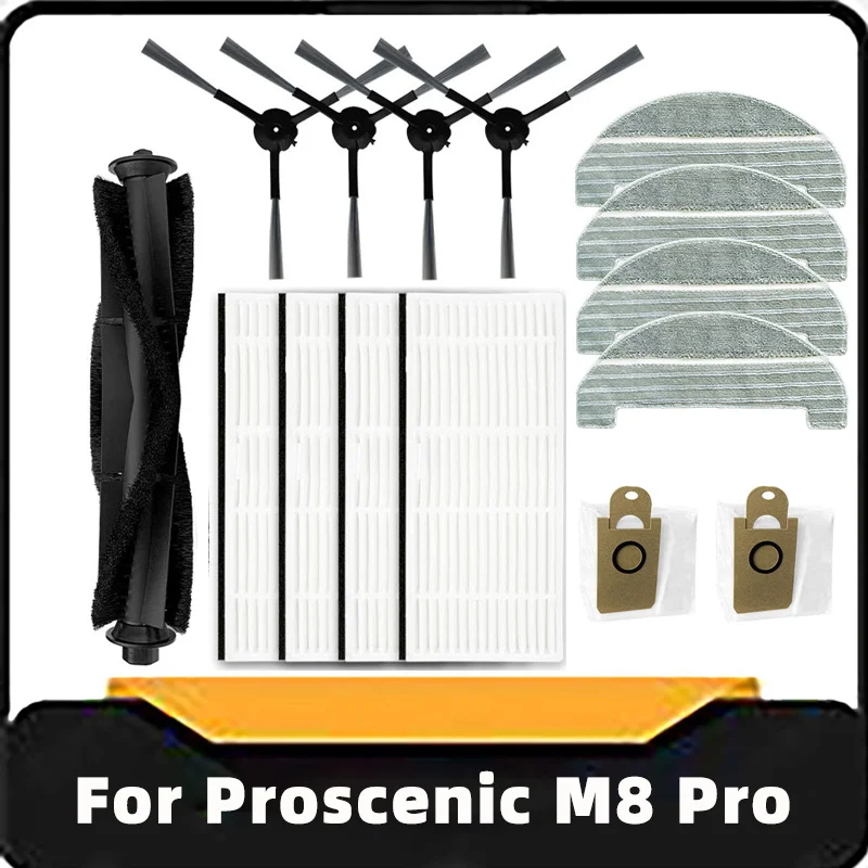 

Replacement For Proscenic M8 Pro Robot Vacuum Cleaner Spare Parts Accessories Main Brush Side Brush Hepa Filter Mop Rag Dust Bag