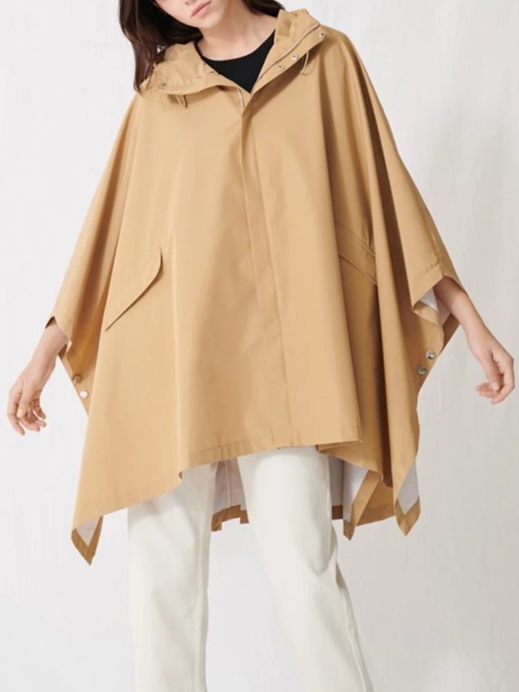 

LImited Stock France Paris Spring/Autumn Women's Silhouette Pleated Design Cape Trench Coat Solid Color Casual Fashion Tops