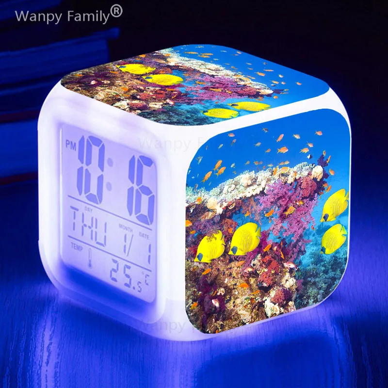 Sea World Fish 7Color Changing LED Alarm Clock Dolphin Kids 
