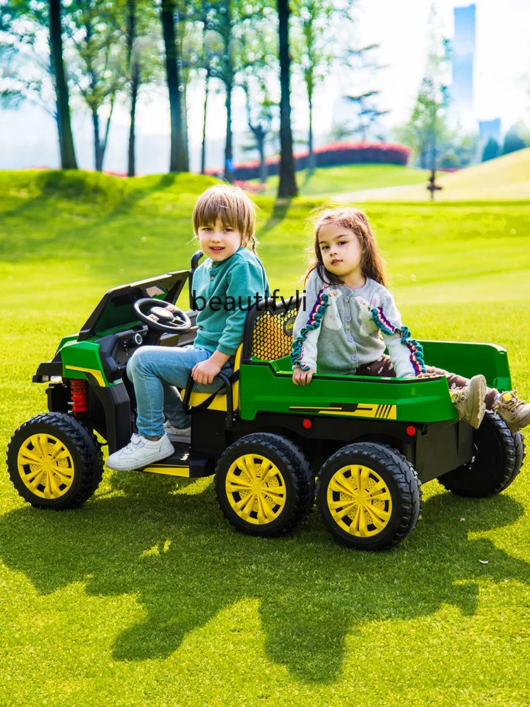 

GY Children's Electric Car Tractor Toy Car Baby Carriage Can Sit Baby Six-Wheel Double Car Remote Control Truck