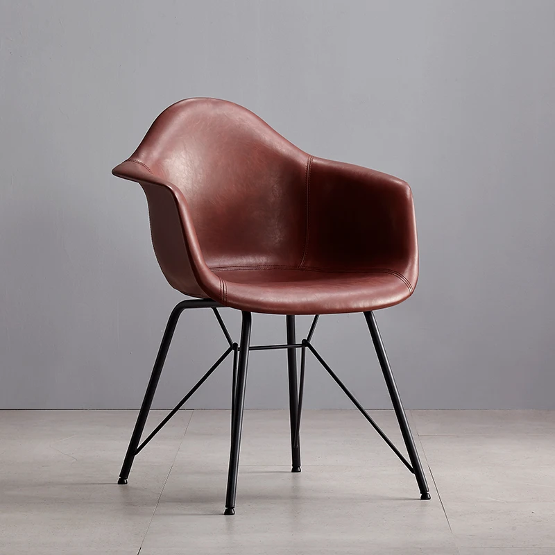 

Leather Minimal Chairs High Back Armnest Black Lounge Metal Dining Chairs Comfortable Relax Hoker Kuchenny Home Furnitures