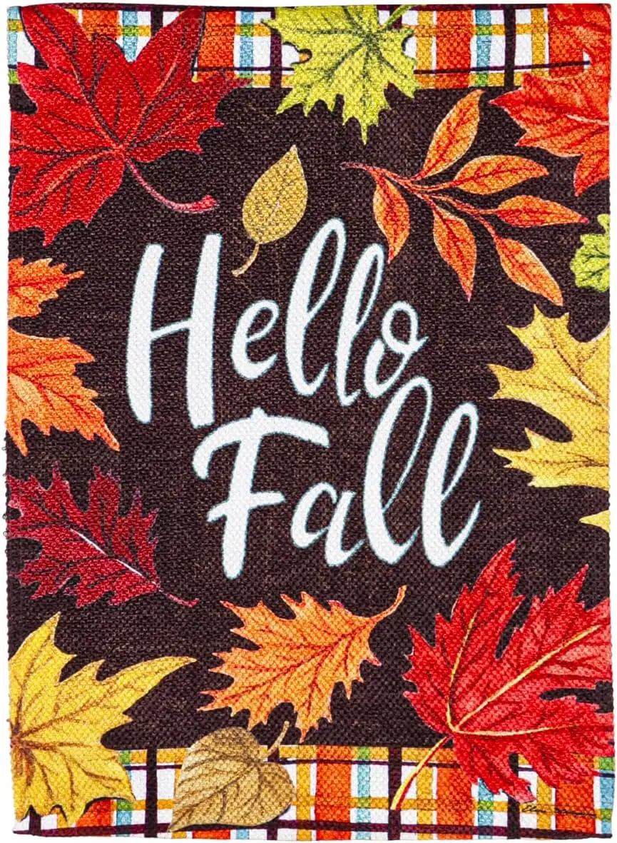 Вечнозеленый флаг в клетку Hello Fall Garden Текстурированная замша Добро пожаловать