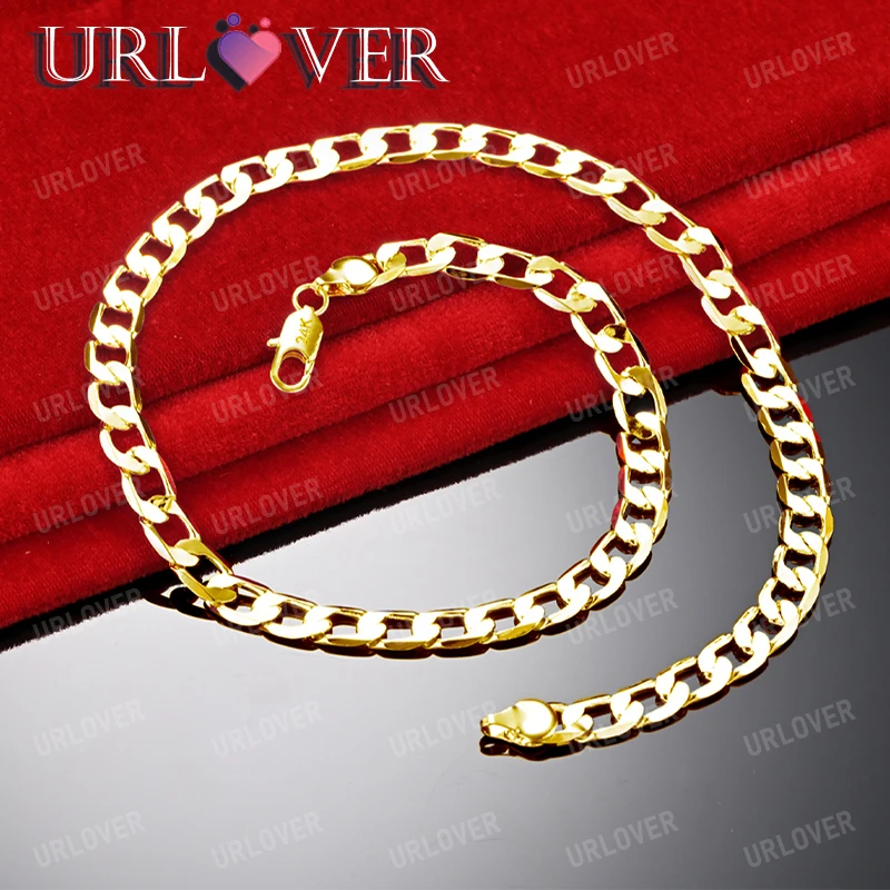 URLOVER 18-каратное золото куба ожерелья стерлинговое серебро 925 пробы ширина 8 мм