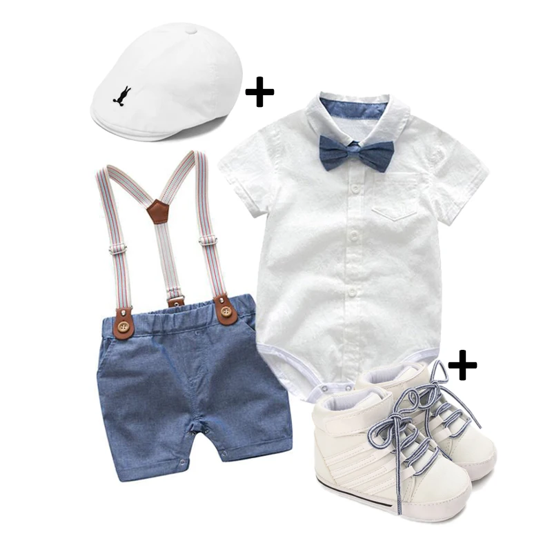 4pcs Baby Boy Clothes Set 1 Year Old Boys Birthday Outfit Gentleman  Romper Photograph with Suspender Pants  Shoes