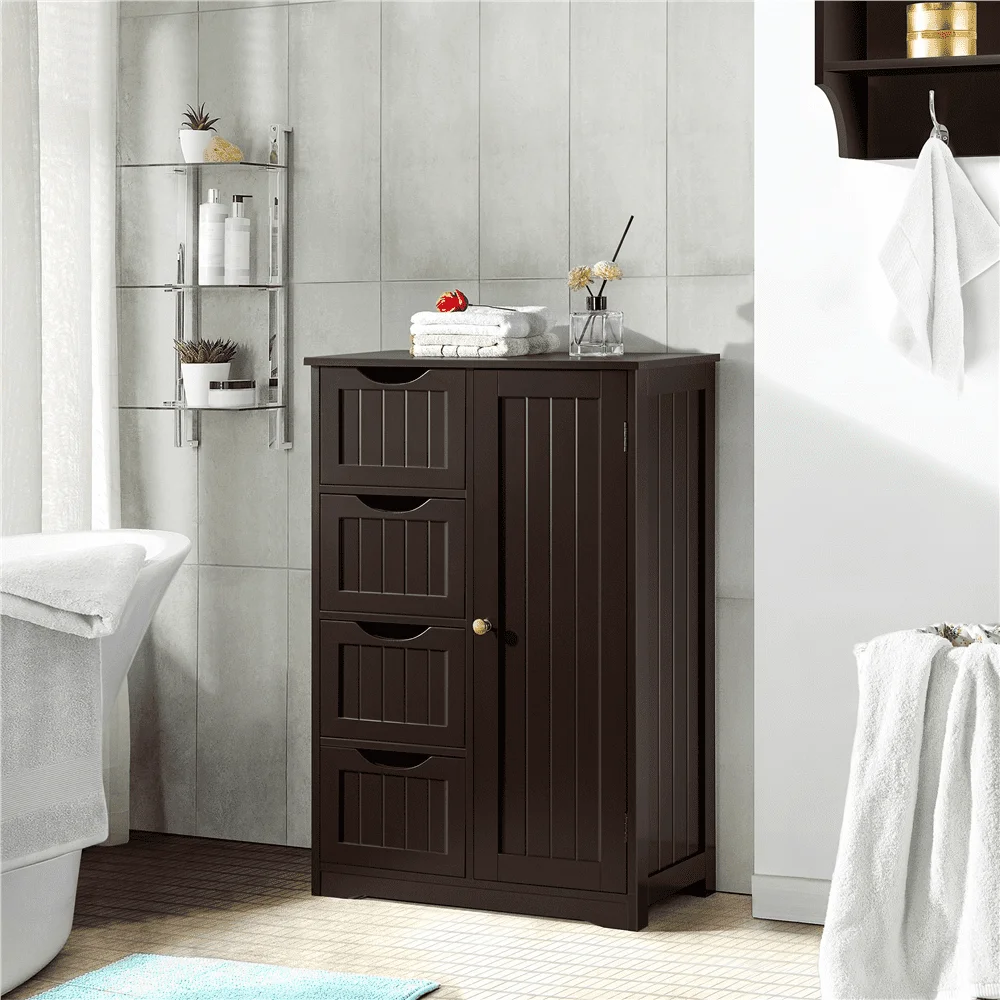 

Alden Design Wooden Bathroom Storage Cabinet with 4 Drawers & Cupboard, Espresso