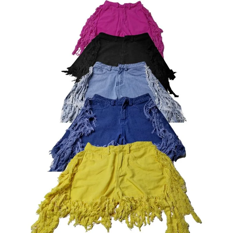 Fashion Tassel Sexy Elastic Jeans Shorts Women Summer High Waist Cotton Jean Short Plus Size 2021 New Indie Tyle Denim Shorts