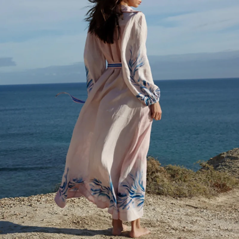 Новинка 2025 летнее платье в стиле бохо с длинными рукавами элегантное праздничное