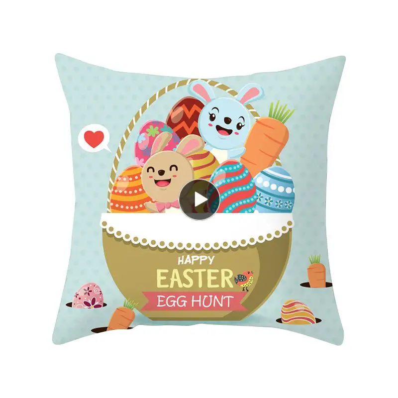 

Spring Easter Pillowcase Cushion Cover Flowers Bunny Eggs Printed Pillow Cover Throw Pillowcase Easter Home Decorations 45x45cm