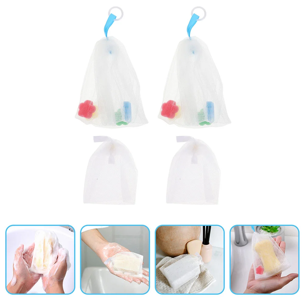 

4pcs Convenient Bubble Making Bags Face Cleansers Soap Net Bags Face Cleaning Supplies