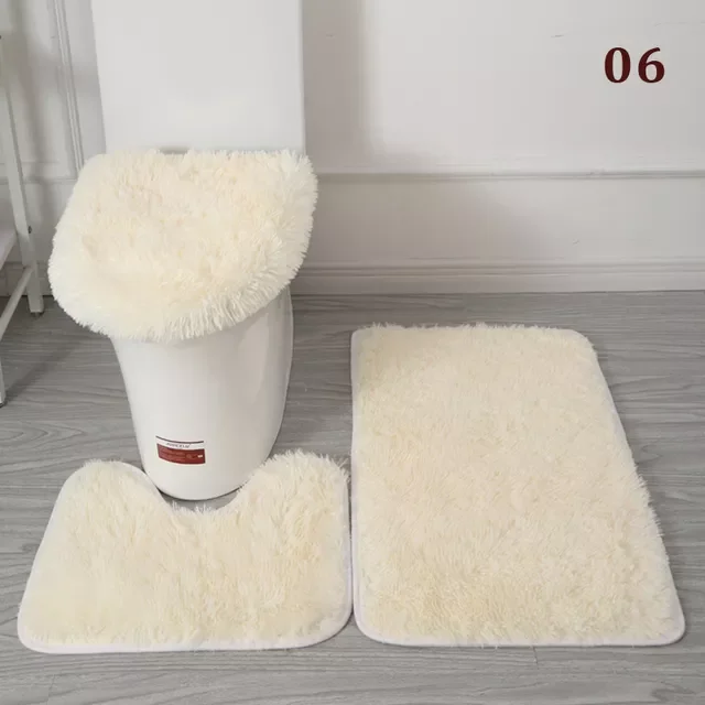 

Plush Bathroom Bath Mat Set Toilet Rugs Anti Slip Shower Carpets Set Home Toilet Lid Cover Shower Room Rug Floor Mats