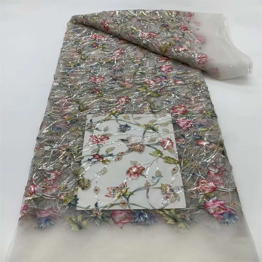 Африканская сетчатая кружевная ткань с блестками 2024 Высококачественная