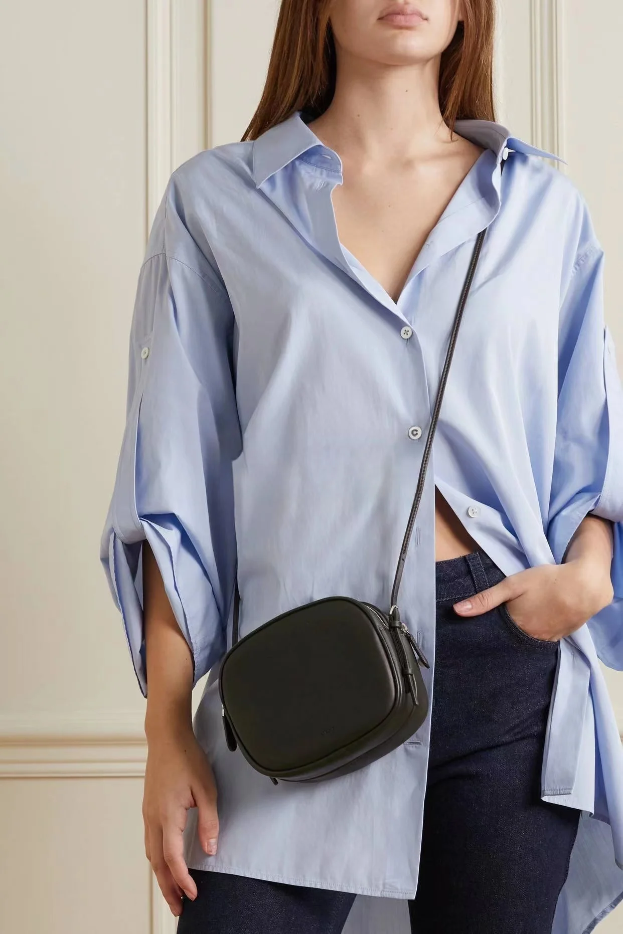 

New Style Camera Cowhide Small Round Package Small And Square Bag Double-deck Mini Handbag Single Shoulder Bag Oblique Cross