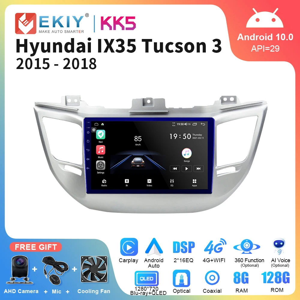 EKIY KK5 8G 128G 2Din Android 10 автомобильное радио для Hyundai IX35 Tucson 3 2015 - 2018 стерео навигация GPS