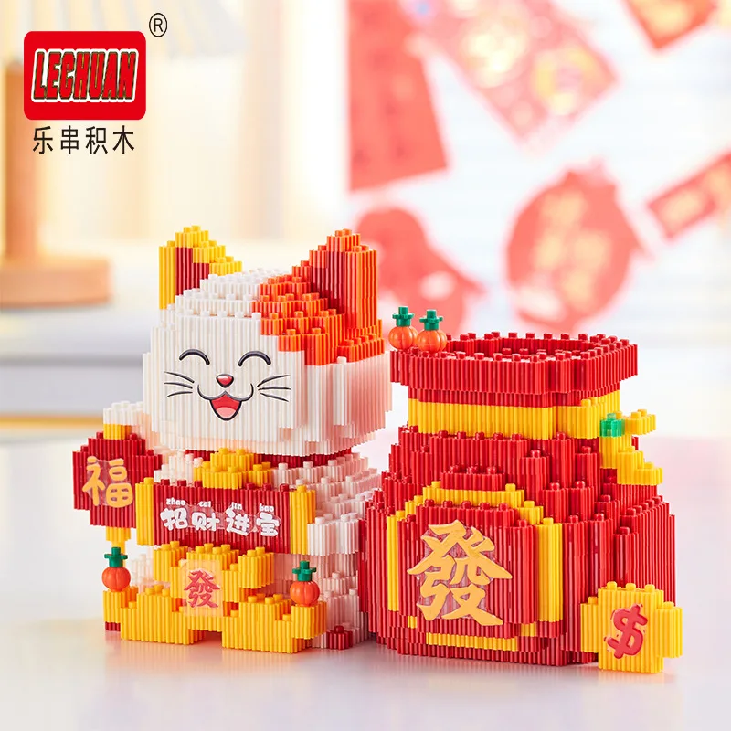 Linkgo Lucky Cat Diamond Building Blocks Maneki Neko Китайская культура сборка 3D модель мини-кирпичная