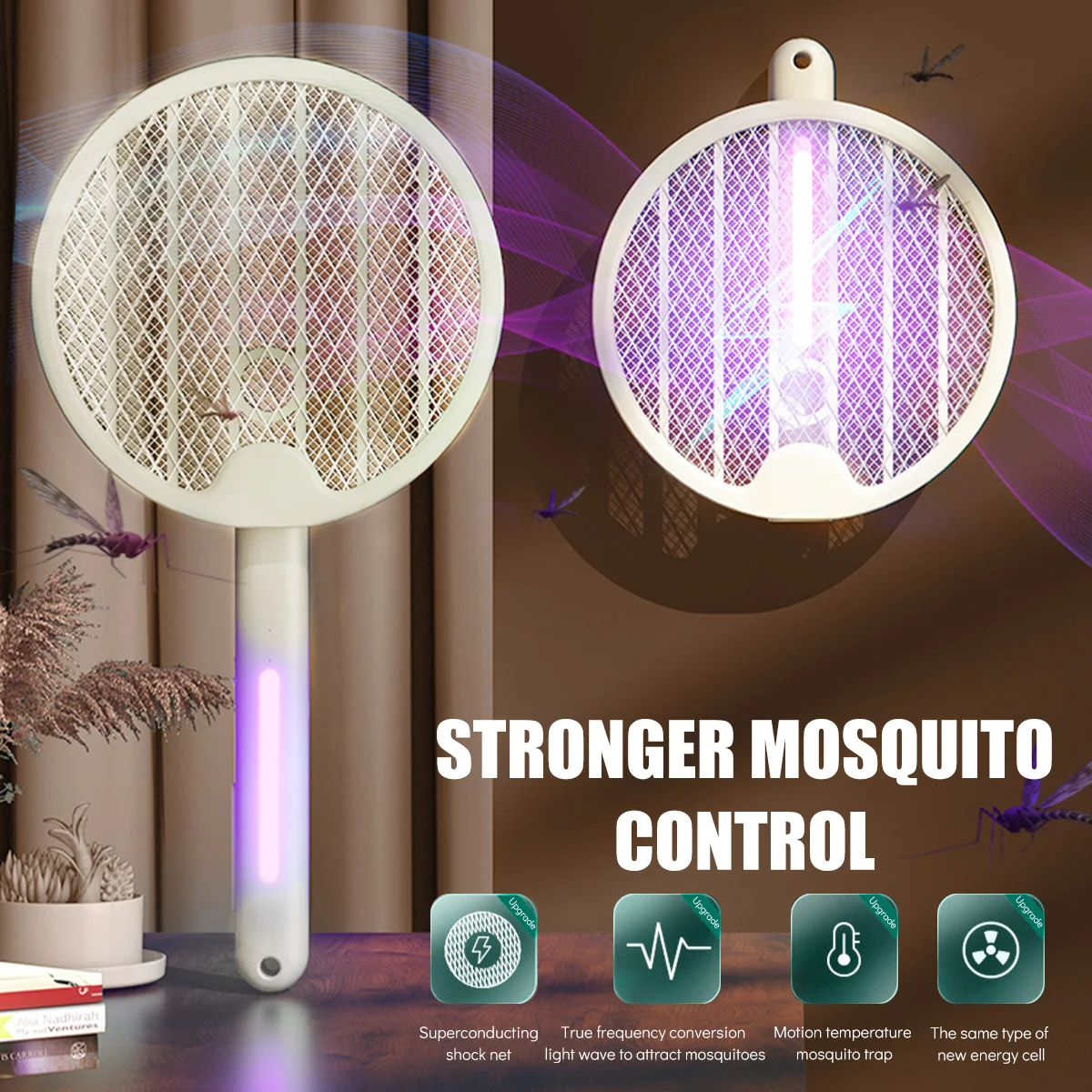 

Bug Zapper Racket 2 in 1 Insects Racket 3000V Mosquito Swatter with 1200mAh Battery USB Rechargeable Fly Swatter Foldable