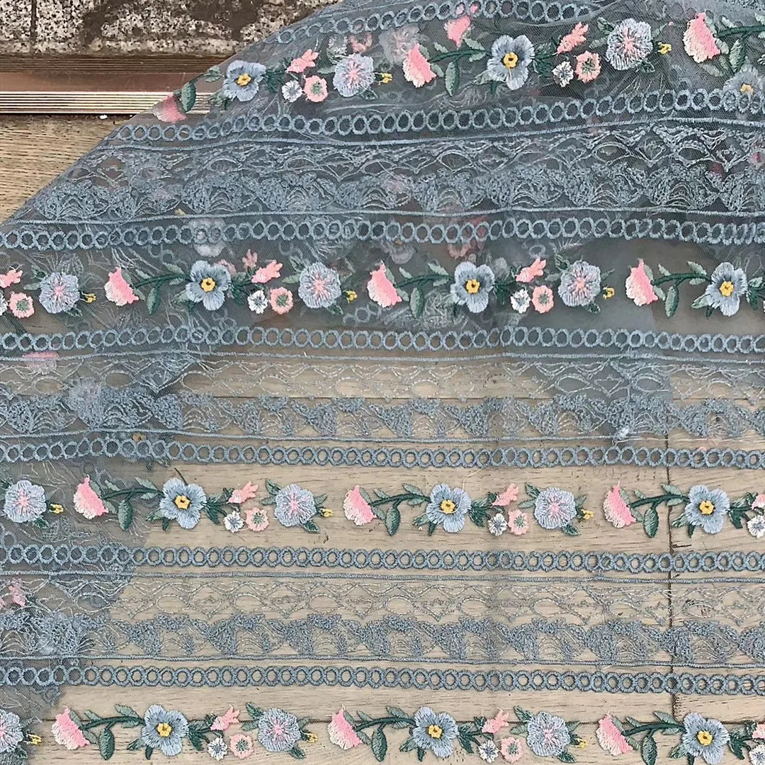 

Vintage French Flowers Net Fabric Embroidery Lace Tulle for Dress Making Wide 150cm Sold By The Yard