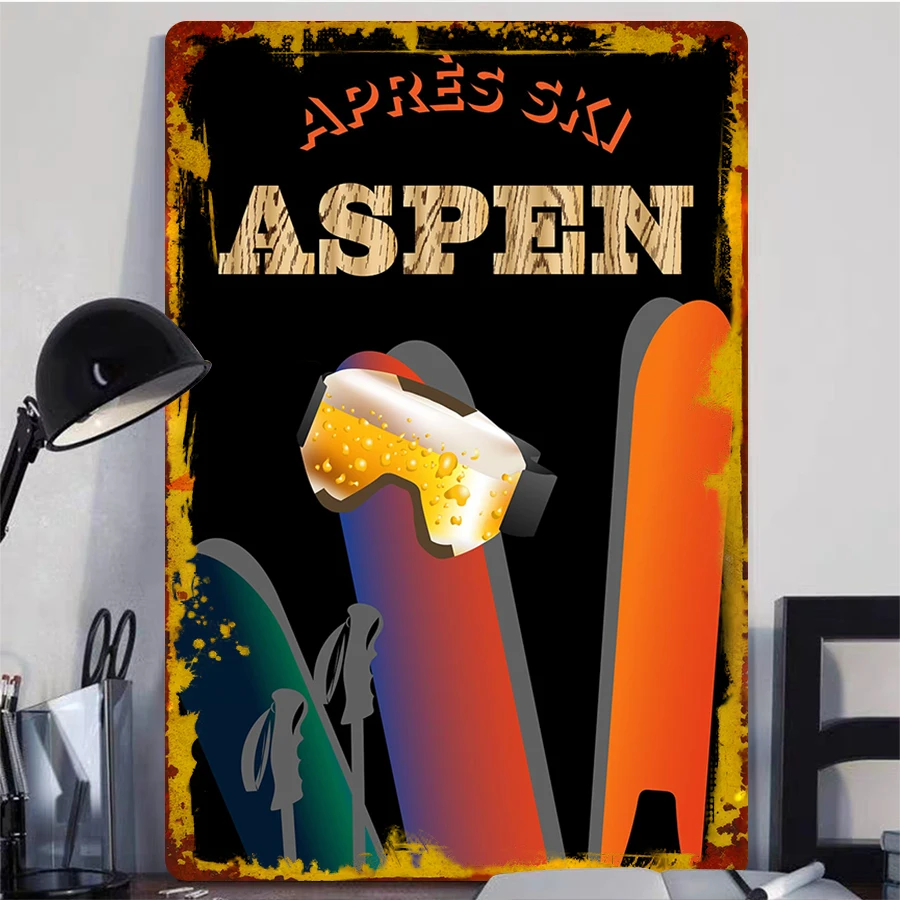 Фото Декоративная металлическая вывеска для лыж Aspen Predisk, лыжные очки, дизайн пива, настенное искусство для украшения дома, бара, ложа №2
