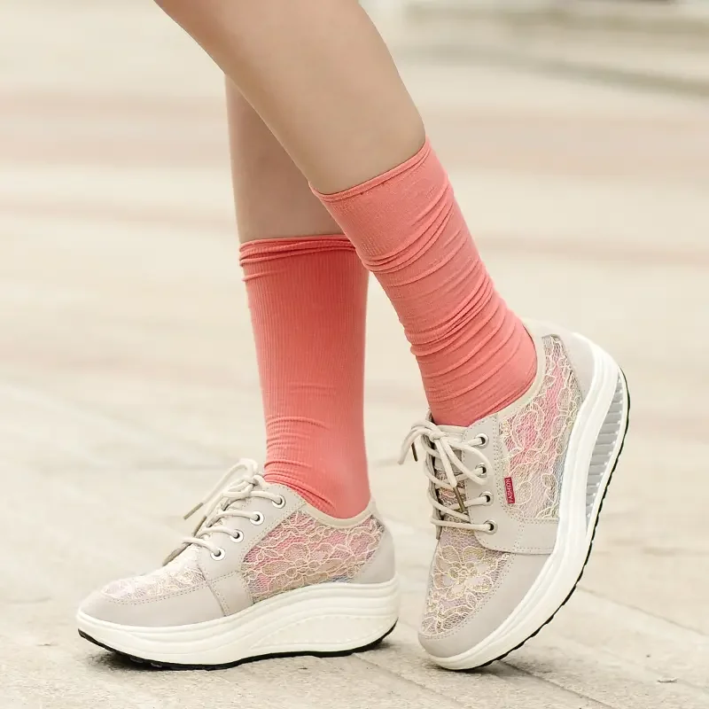 

2022 New Ladies Casual Shoes Wedge Sneakers Knit Platform Shoes Lace Mesh Shoes Breathable Rock Shoes Fashion Women's Shoes